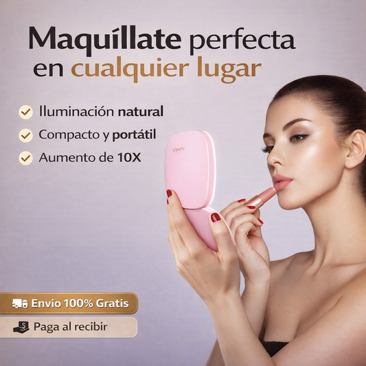 Espejo Compacto con Luz LED Recargable – Portátil y con Aumento