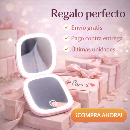 Espejo Compacto con Luz LED Recargable – Portátil y con Aumento
