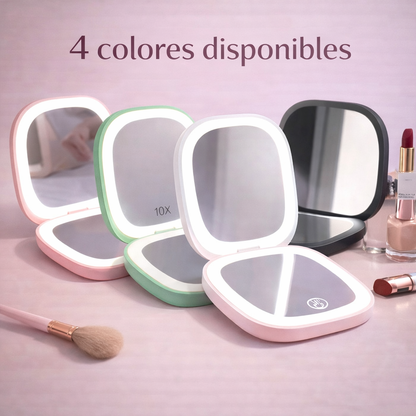 Espejo Compacto con Luz LED Recargable – Portátil y con Aumento