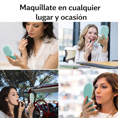 Espejo Compacto con Luz LED Recargable – Portátil y con Aumento